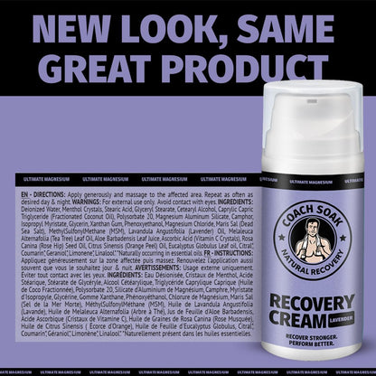 Coach Soak Magnesium Cream with MSM | Fast-Absorbing Lavender Recovery for Muscles & Joints (3.4oz)