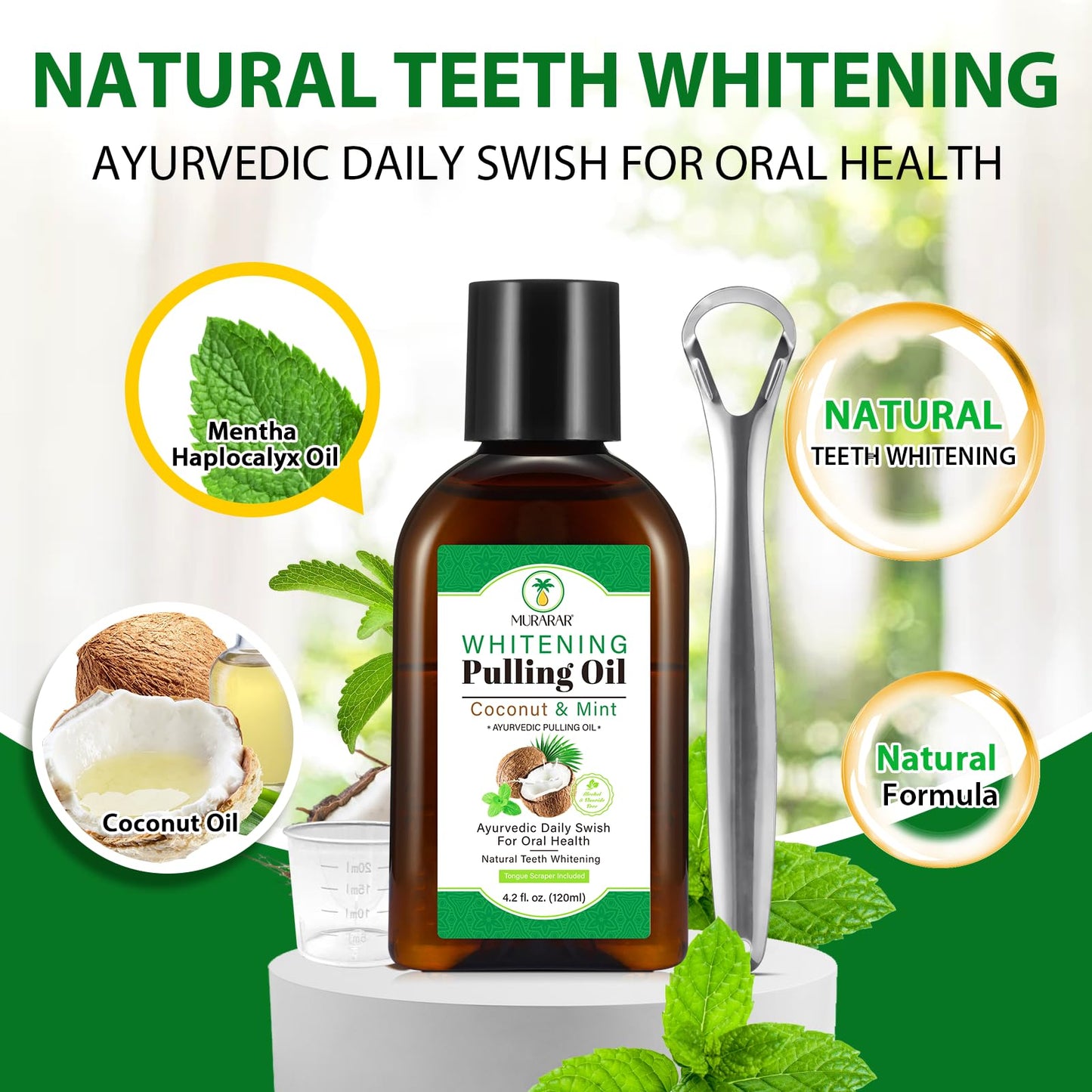 2 Pack Coconut Mint Oil Pulling Mouthwash 4.2 fl oz – Fresh Breath & Tongue Scraper