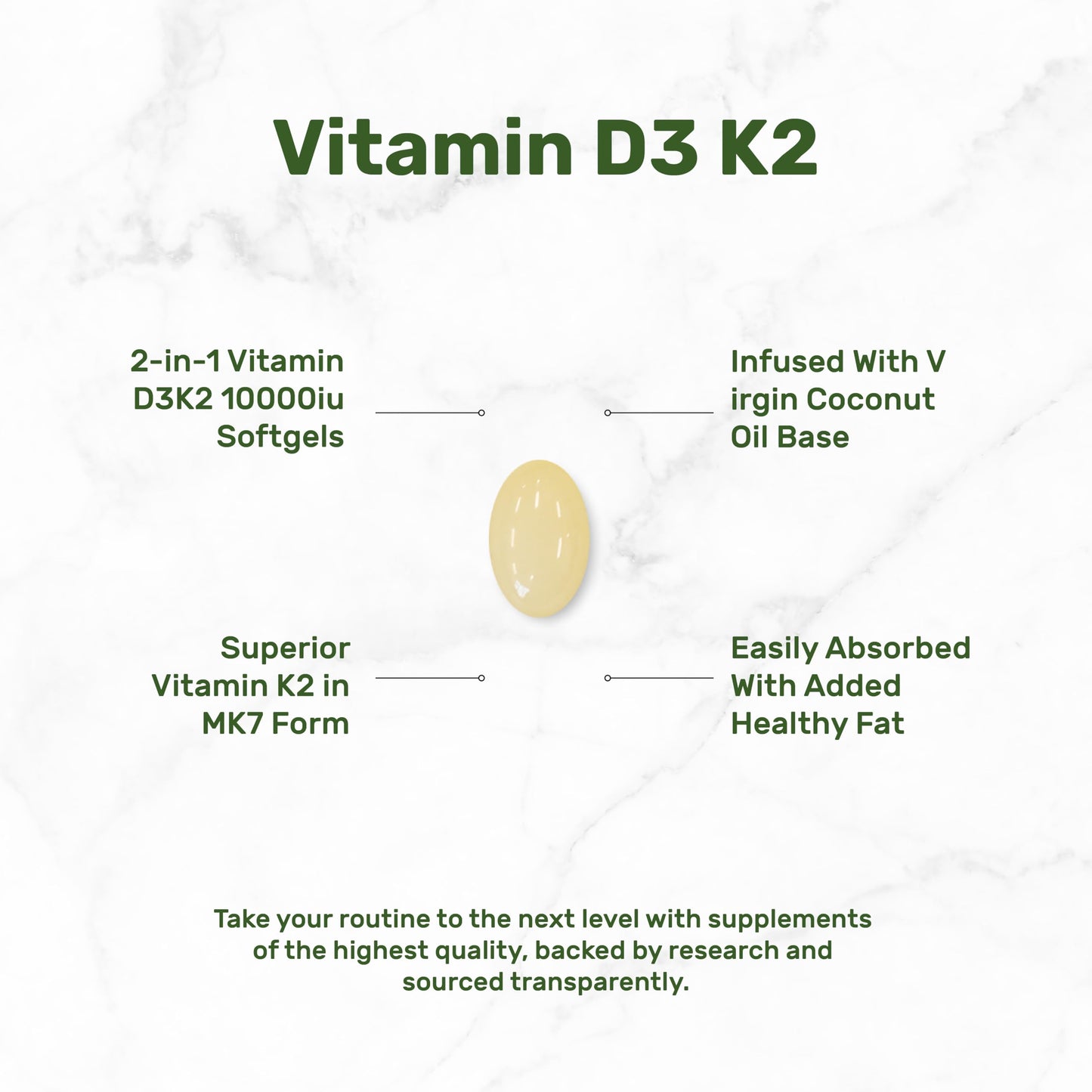 DEAL SUPPLEMENT Vitamin D3 10,000 IU + K2 MK7 200mcg Softgels – 2-in-1 Coconut Oil Carrier, 250 Count