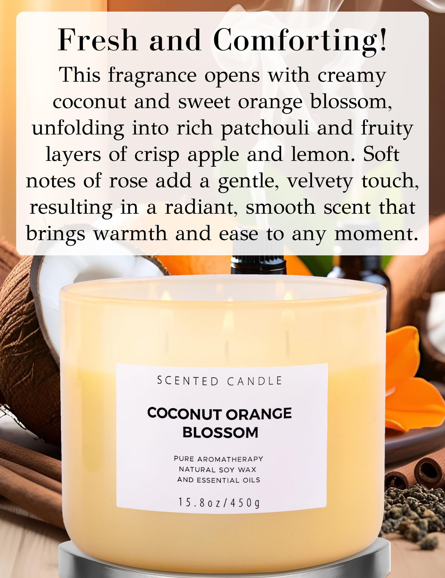 Coconut Orange Blossom 3-Wick Soy Candle – 15.8 oz | Long-Lasting Scent