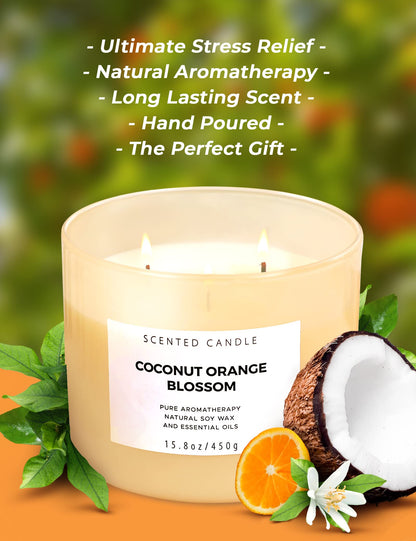 Coconut Orange Blossom 3-Wick Soy Candle – 15.8 oz | Long-Lasting Scent