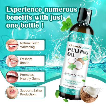 Coconut Pulling Oil with Ayurvedic Mint – Oil Pulling Mouthwash with Tongue Scraper | Fresh Breath, Teeth Whitening & Healthy Gums | Alcohol-Free 8 Fl Oz 2-Pack