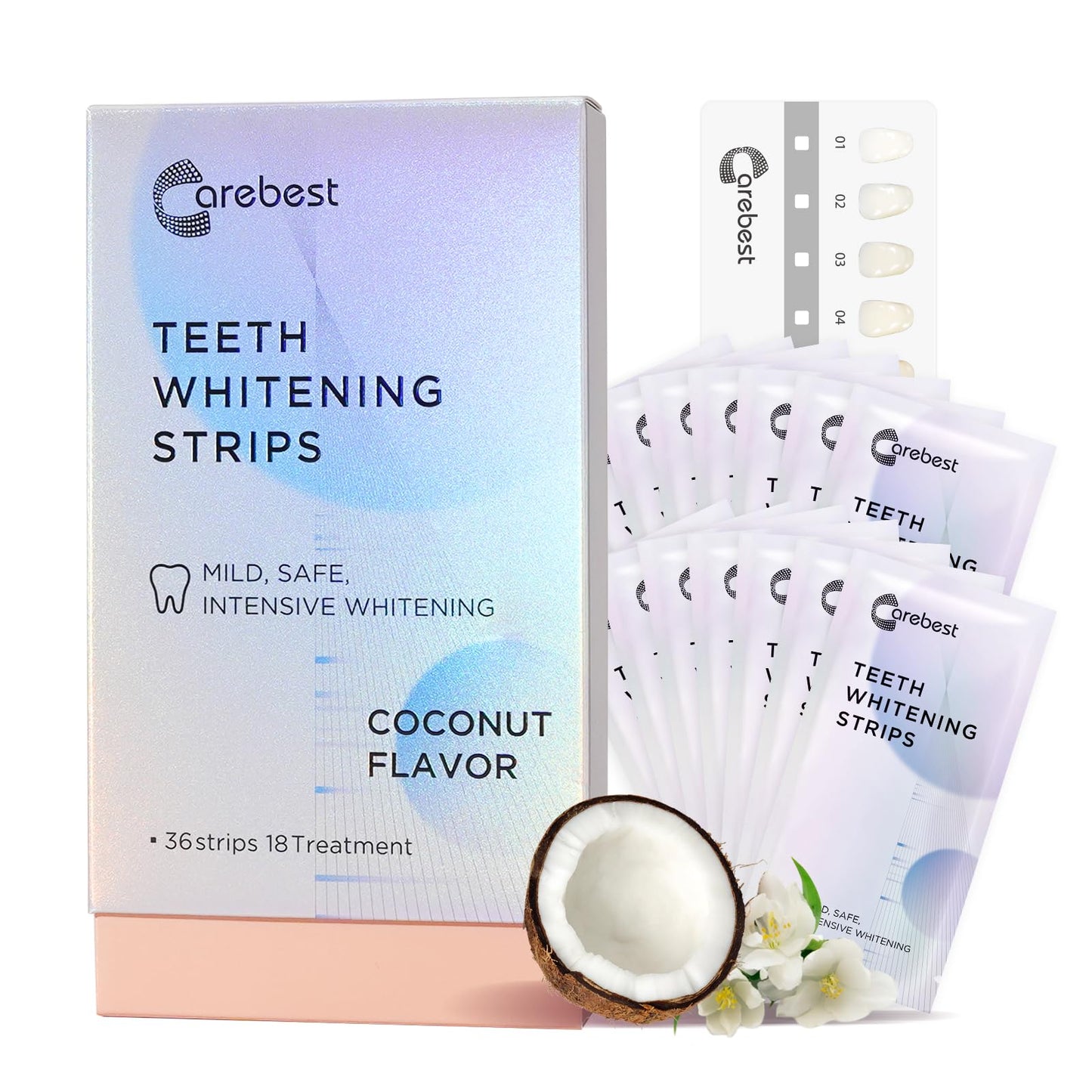 Coconut Whitening Strips – Enamel Safe, Non-Slip (18 Treatments)