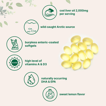Cod Liver Oil 2,000mg – 360 Burpless Lemon Softgels | Omega-3 EPA/DHA, Vitamins A & D3