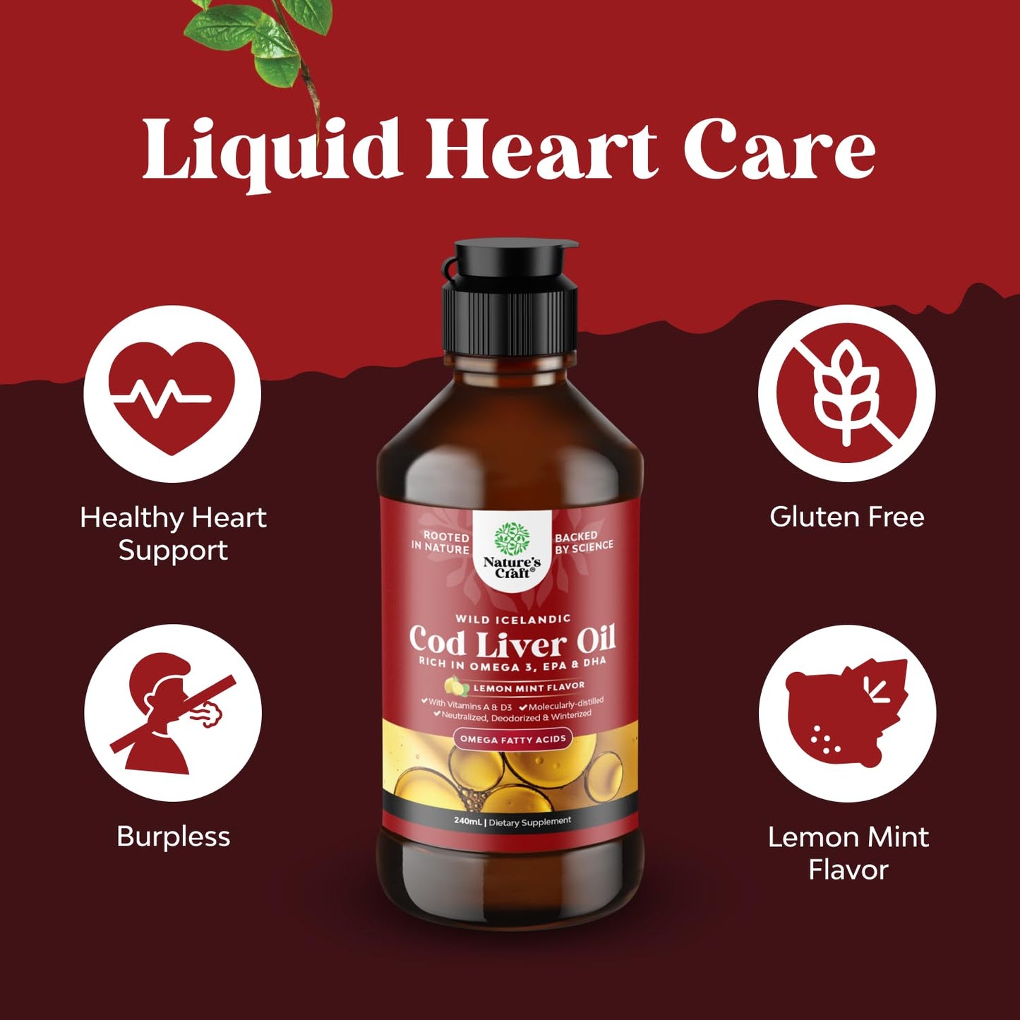 Icelandic Wild-Caught Cod Liver Oil Liquid – Omega-3 (EPA/DHA), Vitamins A & D | 240 ml (8 oz)