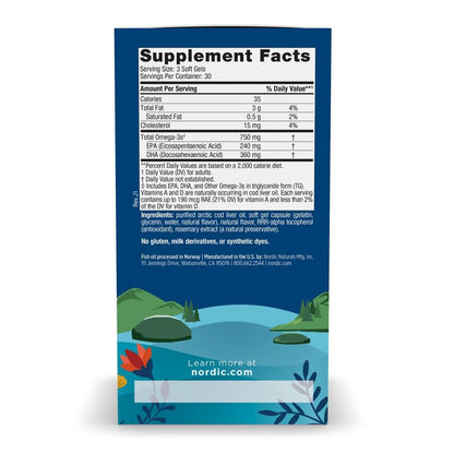 Nordic Naturals Arctic Cod Liver Oil Lemon - 90 Soft Gels (750 mg Omega-3)