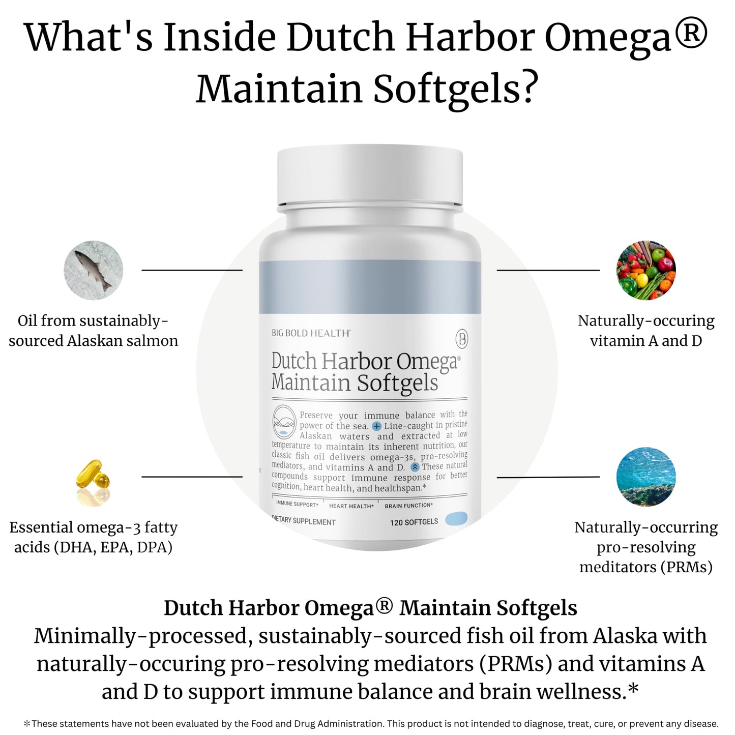 Big Bold Health Dutch Harbor Omega Maintain Softgels | Premium Alaskan Cod Liver Oil (120 Count) | MSC Certified