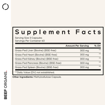 Codeage Grass-Fed Beef Organs Supplement – Freeze-Dried Liver, Heart, Kidney & More | 180 Capsules