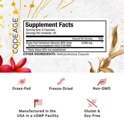 Codeage Colostrum Supplement – Grass-Fed, Non-GMO, Gluten-Free - 180 Capsules