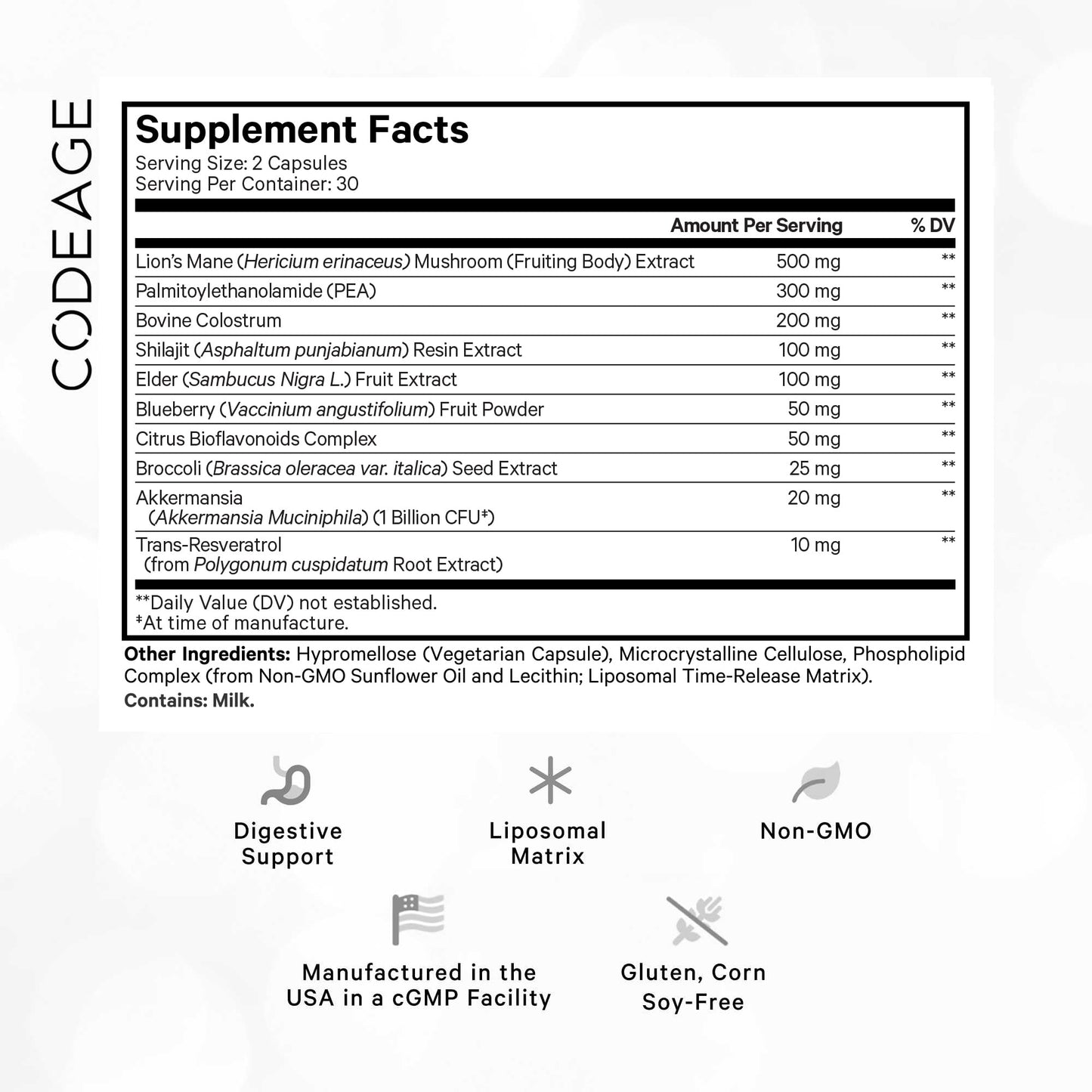 Codeage GLP-Harmony Companion+ GLP-1 Support - Lion's Mane, Colostrum, Shilajit - 60 Capsules - Non-GMO