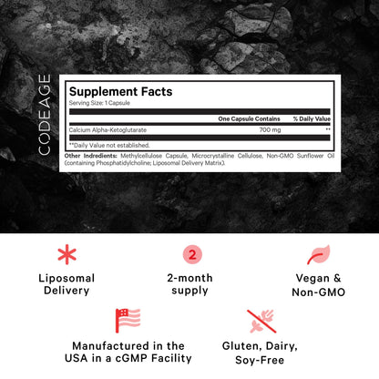 Codeage Liposomal Calcium AKG Supplement - Calcium Alpha-Ketoglutarate | 2-Month Supply | 60 Capsules | Non-GMO & Gluten-Free