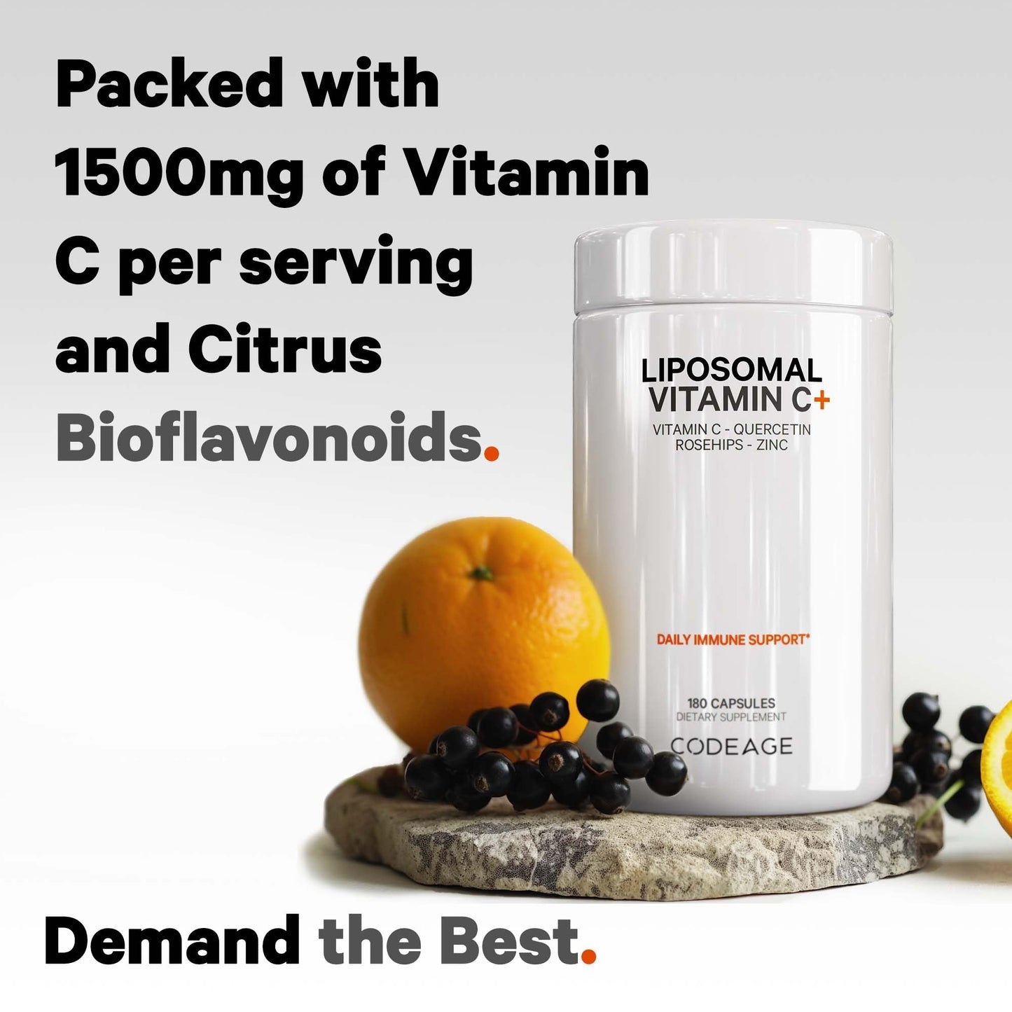 Codeage Liposomal Vitamin C 1500mg with Zinc – Vegan, Non-GMO, 180 Capsules
