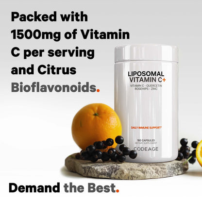 Codeage Liposomal Vitamin C 1500mg with Zinc – Vegan, Non-GMO, 180 Capsules