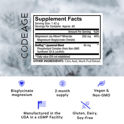 Codeage Liposomal Magnesium Glycinate Powder – 2-Month Supply (Unflavored)