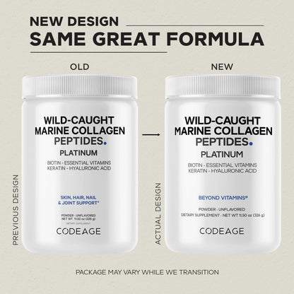 Codeage Marine Collagen Platinum — Wild-Caught Marine Collagen Peptides with Biotin 10,000 mcg, Vitamin C, D3 & B6, Keratin & Hyaluronic Acid (Non-GMO, 11.5 oz)