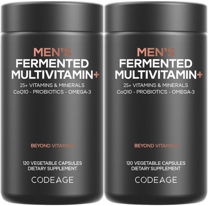 Codeage Men’s Daily Multivitamin – 25+ Vitamins & Minerals, Organic Whole Foods, Probiotics, Omega-3, Zinc | 2 Pack
