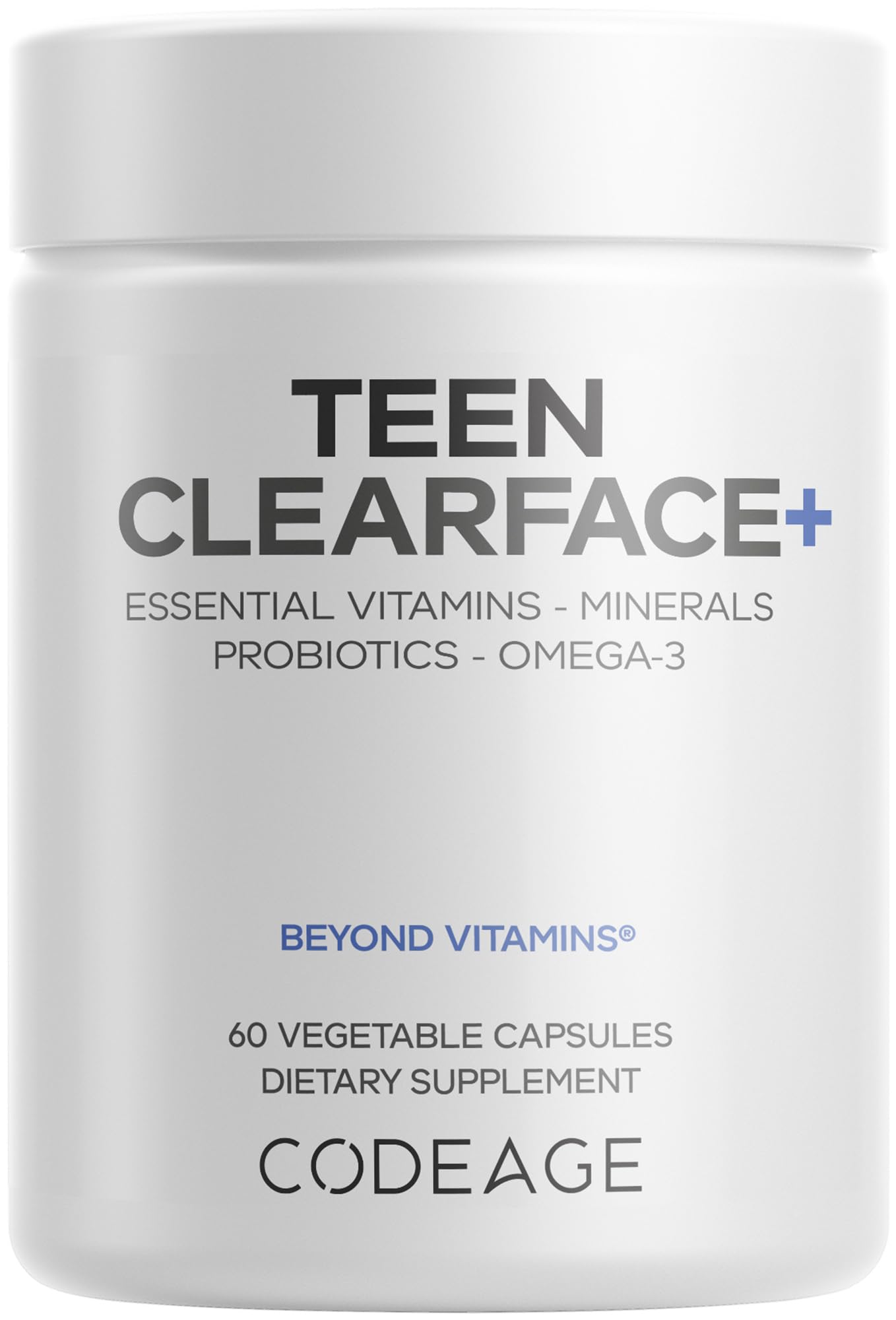 Codeage Teen Clearface - Teen Skin Vitamins for Pimples, Oily Skin, 60 Capsules