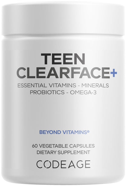 Codeage Teen Clearface - Teen Skin Vitamins for Pimples, Oily Skin, 60 Capsules