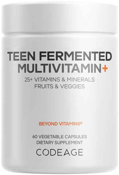 Codeage Teen Multivitamin Supplement - Organic Whole Food Teen Vitamins (A to K) with Omega-3 - 60 Capsules