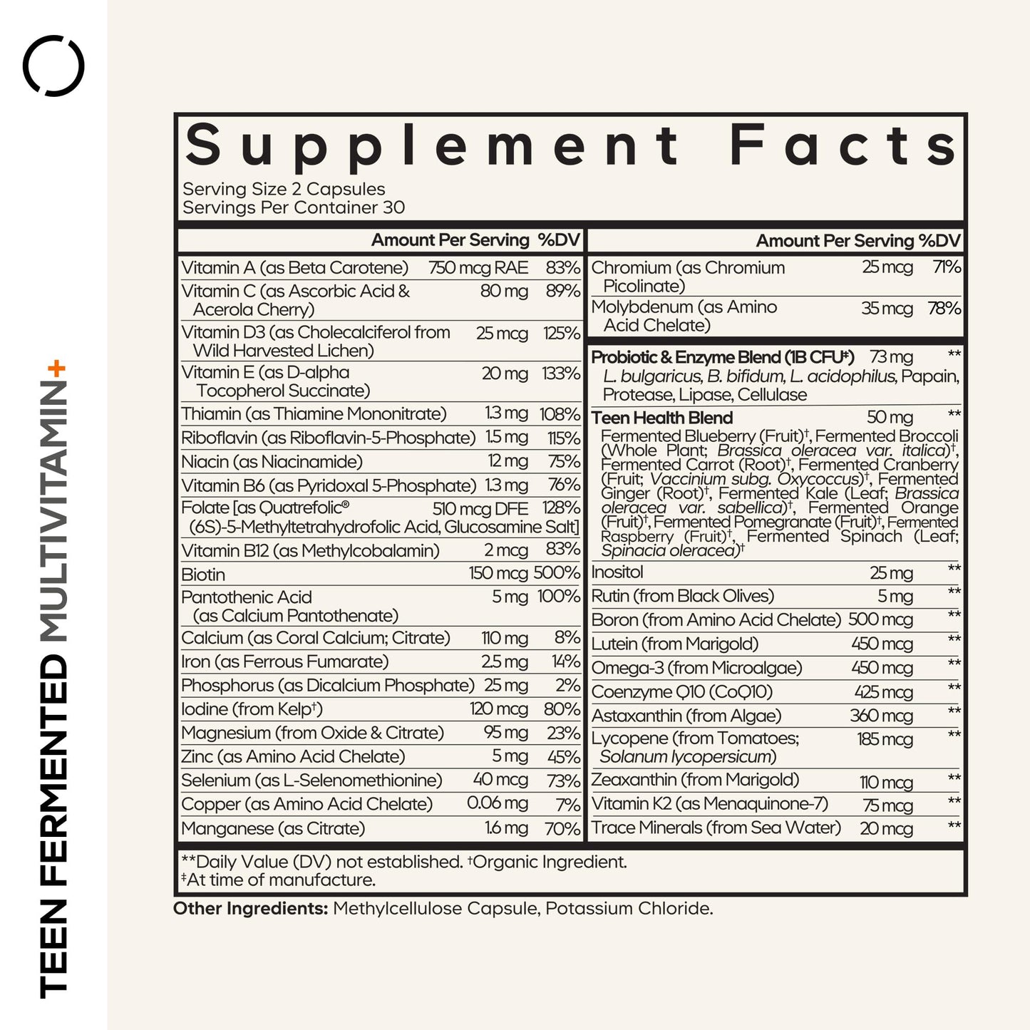 Codeage Teen Multivitamin Supplement - Organic Whole Food Teen Vitamins (A to K) with Omega-3 - 60 Capsules