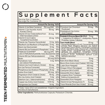 Codeage Teen Multivitamin Supplement - Organic Whole Food Teen Vitamins (A to K) with Omega-3 - 60 Capsules