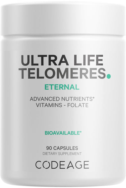 Codeage Ultra Life Telomeres Supplement – 5-MTHF Folate, B12 Methylcobalamin, D3, L-Theanine, Ashwagandha • 3-Month Supply