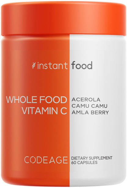 Codeage Whole Food Vitamin C Supplement — Acerola, Camu Camu, Amla & Rose Hips, 500mg, 60 Capsules