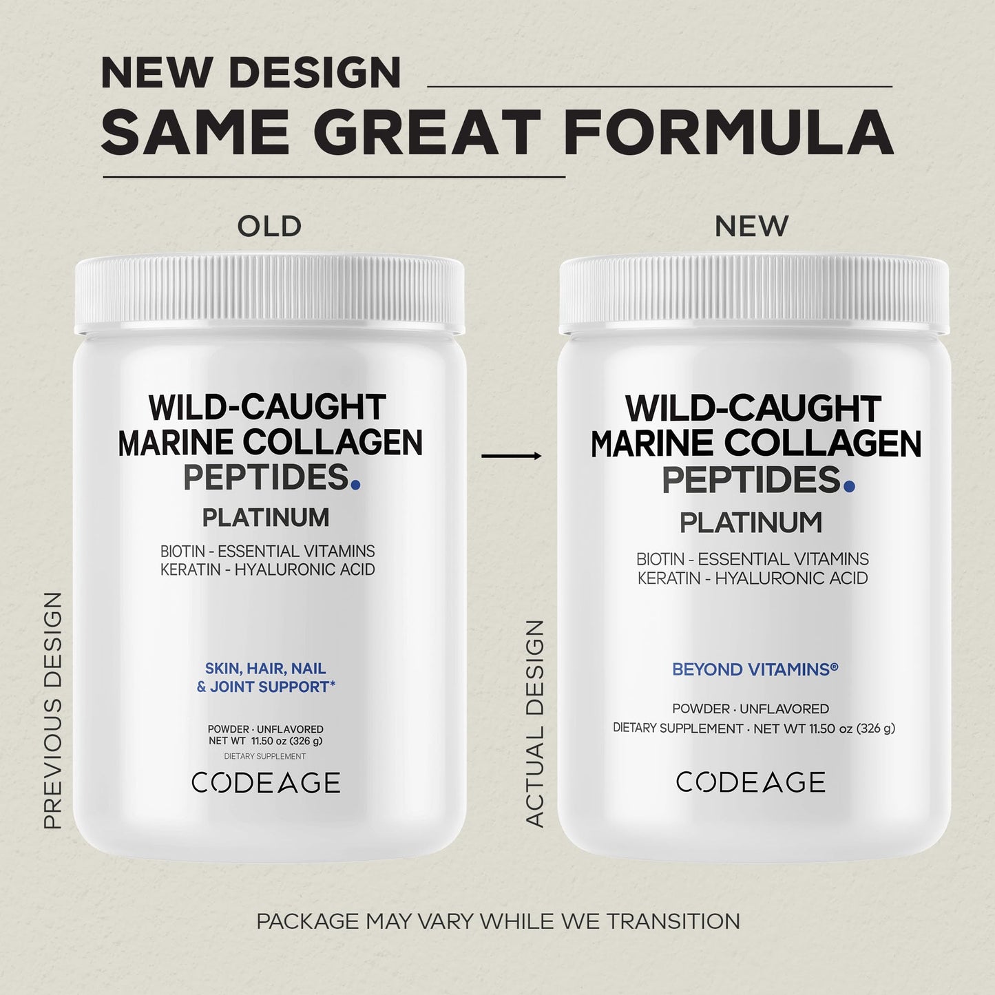 Codeage Marine Collagen Platinum — Wild-Caught Marine Collagen Peptides with Biotin 10,000 mcg, Vitamin C, D3 & B6, Keratin & Hyaluronic Acid (Non-GMO, 11.5 oz)