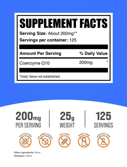 BulkSupplements CoQ10 Powder 200mg – Gluten Free, 25g (Pack of 1)