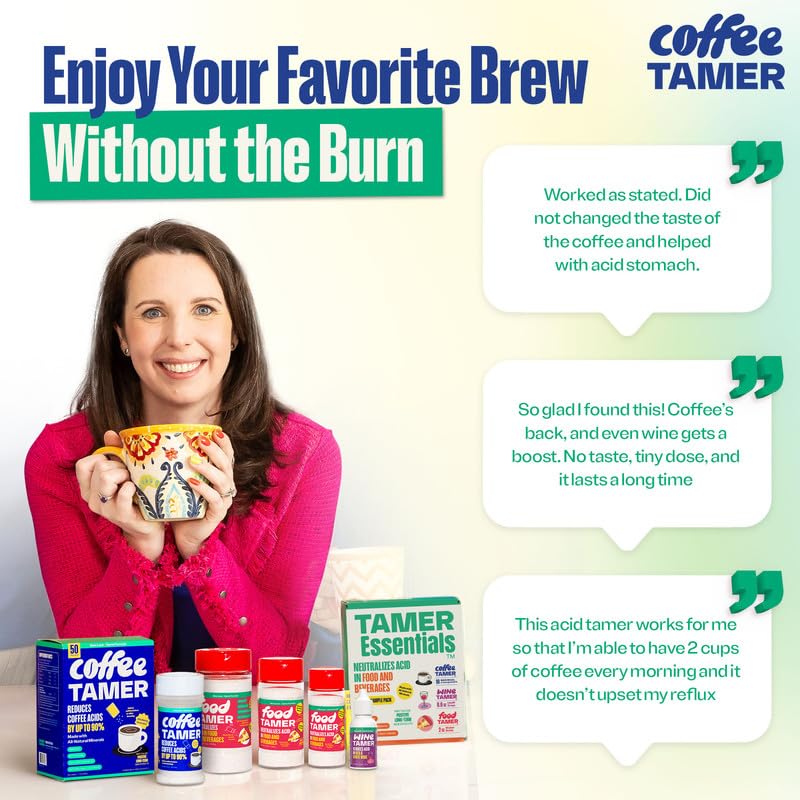 Coffee Tamer Acid Reducer – 50 Packets | Low-Acid Coffee Formula