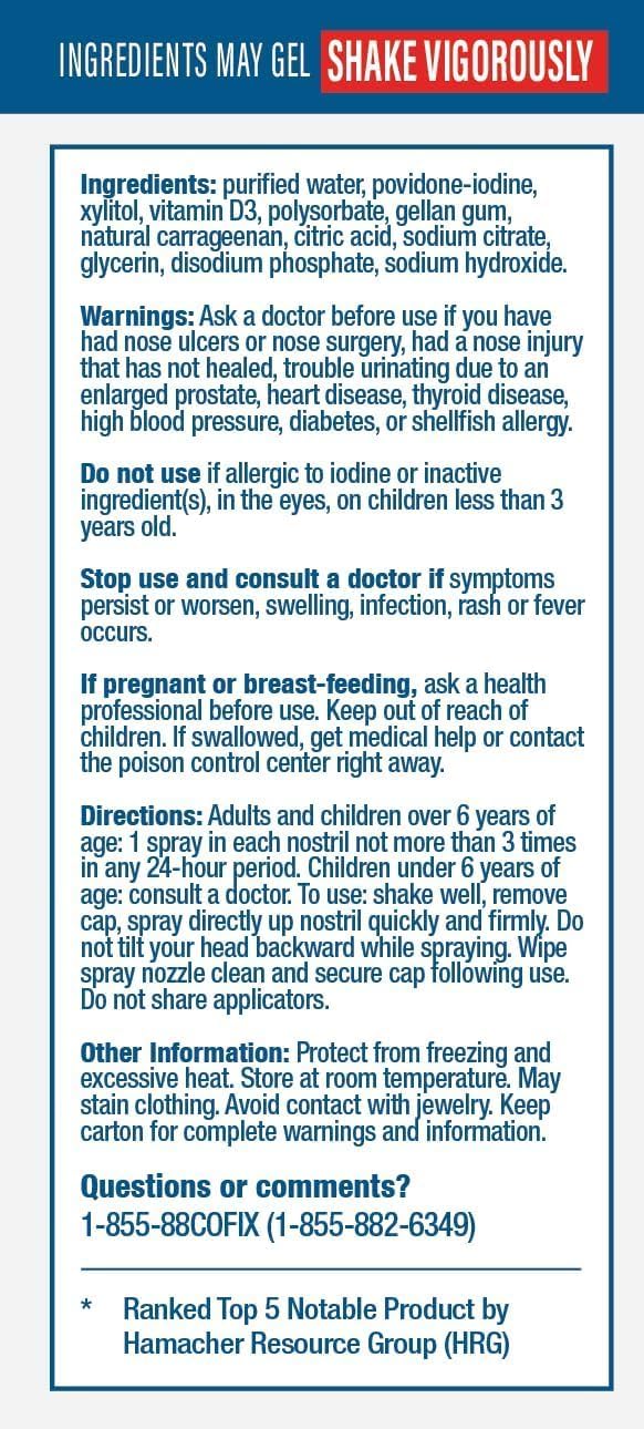 COFIXRX Nasal Cleanse Solution Spray – Povidone Iodine, Vitamin D3 & Xylitol