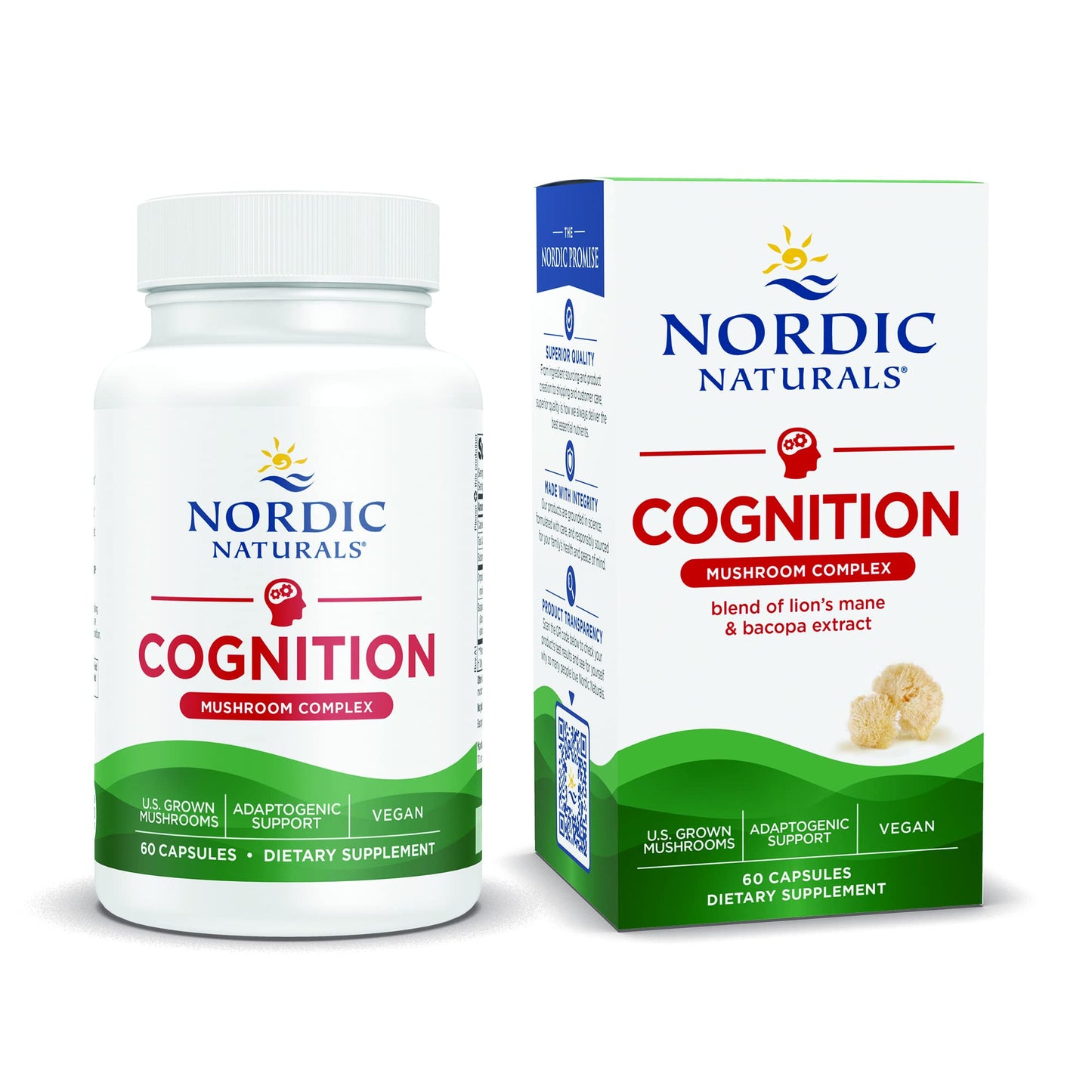 Nordic Naturals Cognition Mushroom Complex – Lion’s Mane & Bacopa, Unflavored, 60 Capsules