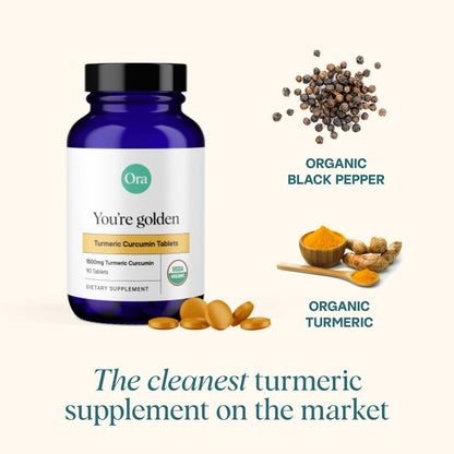 Ora Organic Turmeric Curcumin with Piperine – 90 Vegan Tablets | Joint & Heart Health