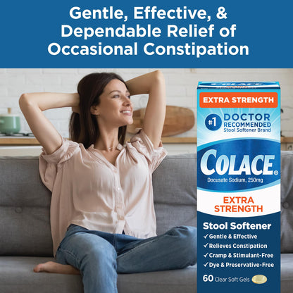 Colace Extra Strength Stool Softener – Gentle Relief, 250 mg, 60 Softgels