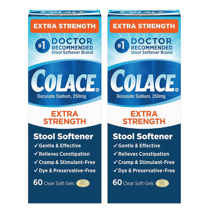 Colace Extra Strength Stool Softener – Gentle Relief, #1 Doctor-Recommended, 250 mg Docusate (Pack of 2)