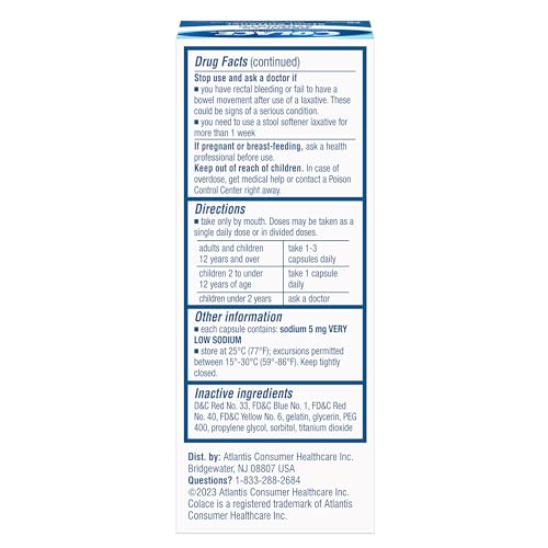 Colace Stool Softener 100 mg – 60 Capsules | Gentle, Doctor-Recommended, Stimulant-Free Relief