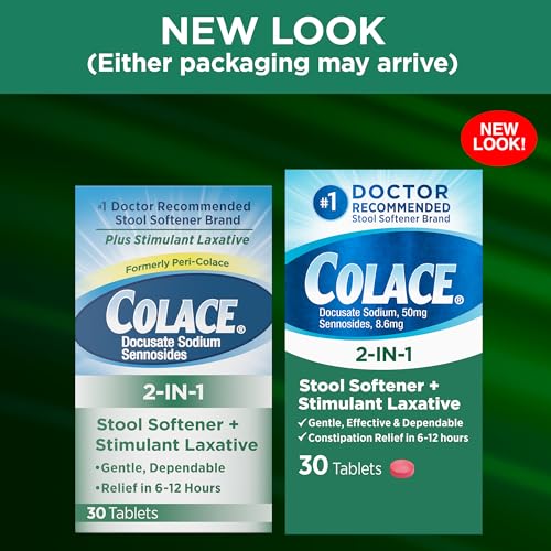 Colace 2-In-1 Stool Softener & Stimulant Laxative Tablets – Gentle Relief in 6-12 Hours (30 Count)