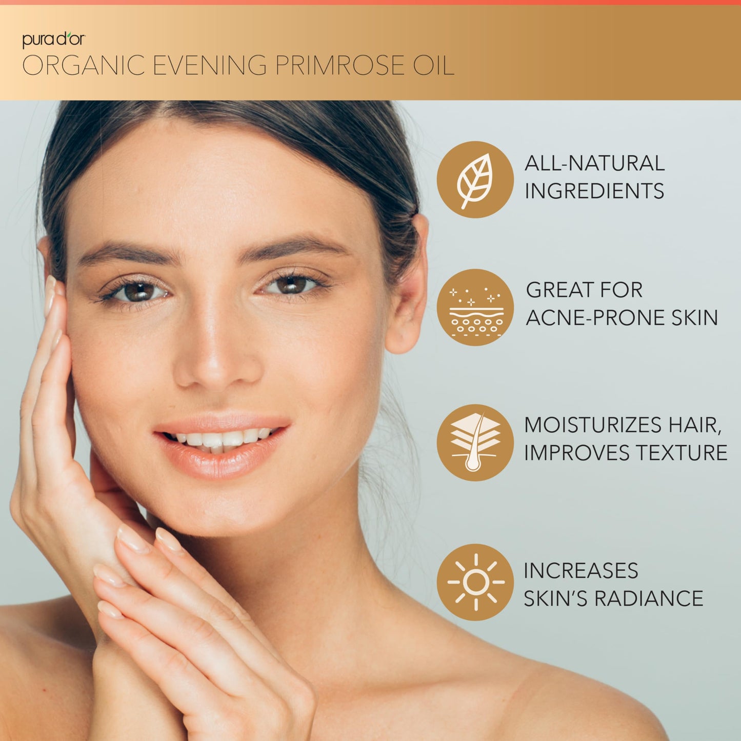 PURA D'OR Organic Evening Primrose Oil (4oz) – Pure Cold-Pressed, Essential Fatty Acids & Antioxidants for Skin, Hair & Face