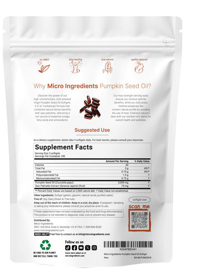 Pumpkin Seed Oil with Saw Palmetto – Micro Ingredients, 300 Softgels (Cold Pressed, Non-GMO)