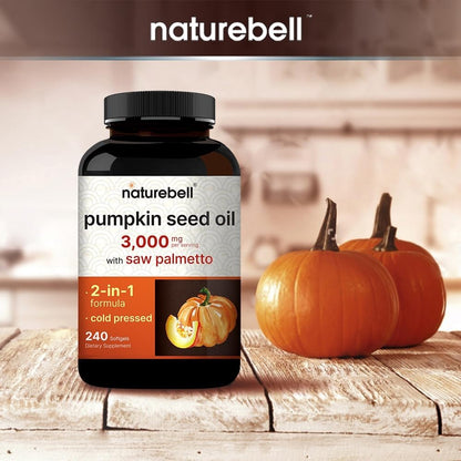 Virgin Pumpkin Seed Oil 3,000mg + Saw Palmetto – Cold-Pressed, Non-GMO | Prostate & Bladder Support, 240 Softgels