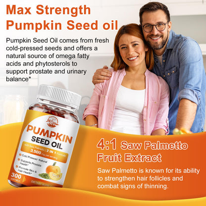 Pumpkin Seed Oil with Saw Palmetto 3500mg Softgels, 300ct, Cold-Pressed
