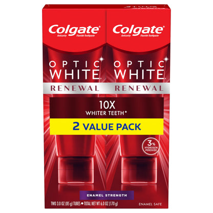 Colgate Optic White Renewal Toothpaste – Enamel Strength, 3 oz Tube, 2 Pack