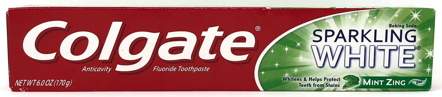Colgate Sparkling White Baking Soda Anticavity Fluoride Gel Toothpaste, Mint Zing, 6 oz (Pack of 3)