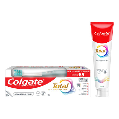 Colgate Total 150g Toothpaste – 12-Hour Protection + Free Premium Soft Toothbrush | Whole Mouth Health