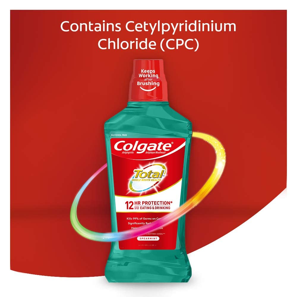 Colgate Total Pro-Shield Alcohol Free Mouthwash – Spearmint Surge, 500 mL (16.9 fl oz) Pack of 6