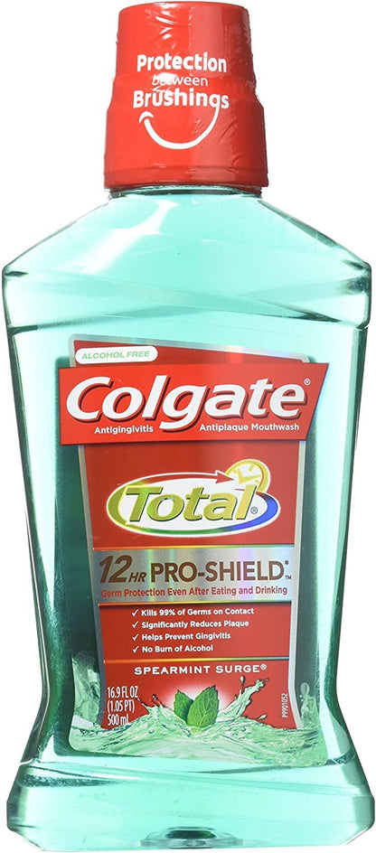 Colgate Total Pro-Shield Alcohol Free Mouthwash – Spearmint Surge, 500 mL (16.9 fl oz) Pack of 6