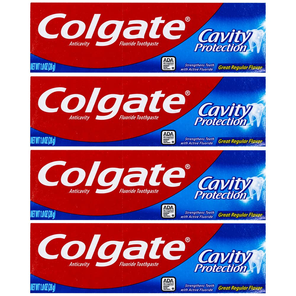 Colgate Cavity Protection Toothpaste - Regular Flavor, Travel Size 1 oz (28g) - Pack of 4