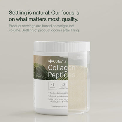 Colla Vita Collagen Peptides Powder - Grass-Fed, Pasture-Raised, Hydrolyzed Type I and III - Unflavored, 32 oz, 90 Servings