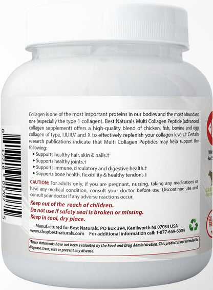 Best Naturals Multi Collagen Peptides Powder - Unflavored, 1 lb, Grass Fed
