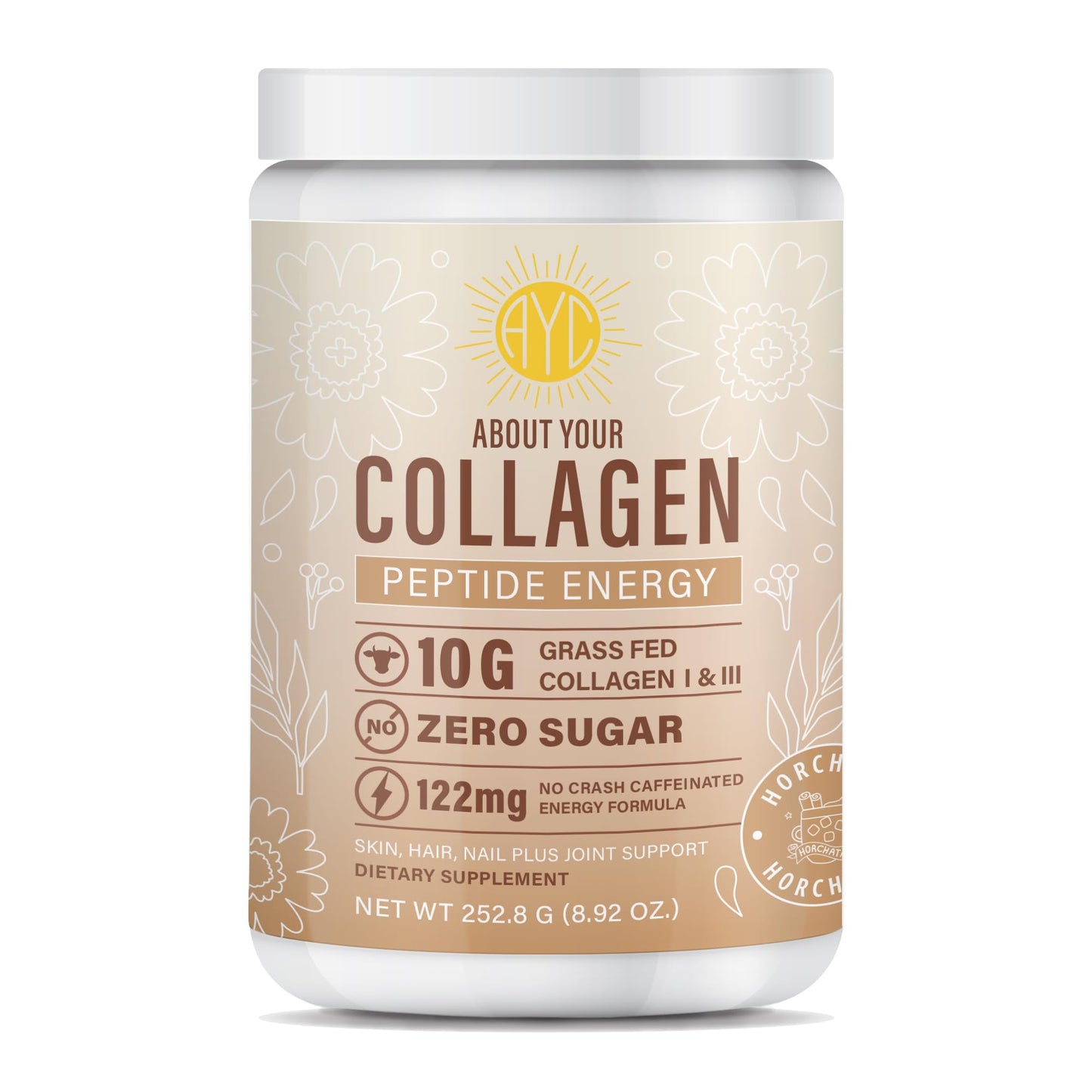 Collagen Peptide Energy Powder – Hair, Skin & Nails | Type I & III | Horchata 8.92 oz